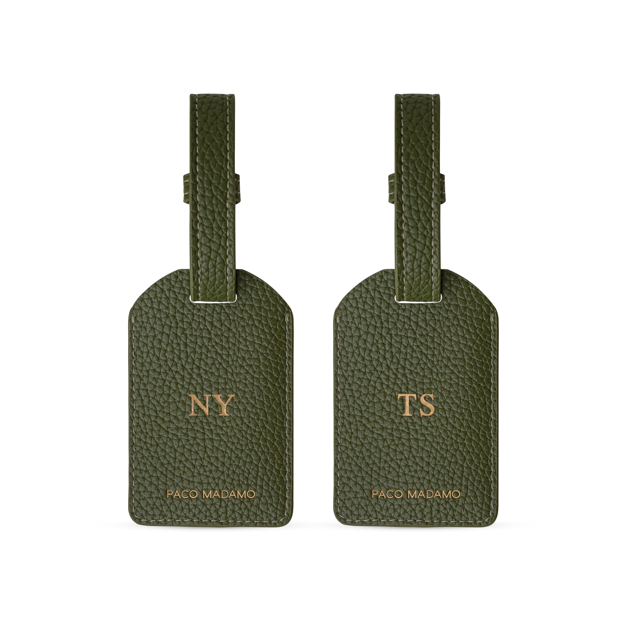 paco madamo Vegan Leather Luggage Tag Set of 2 (Green) | Personalised Letter Name Tag | Travel ID Tags for Suitcase, Bags & Backpacks | Unisex Luggage Labels for Men & Women | Travel Gift-picture-11