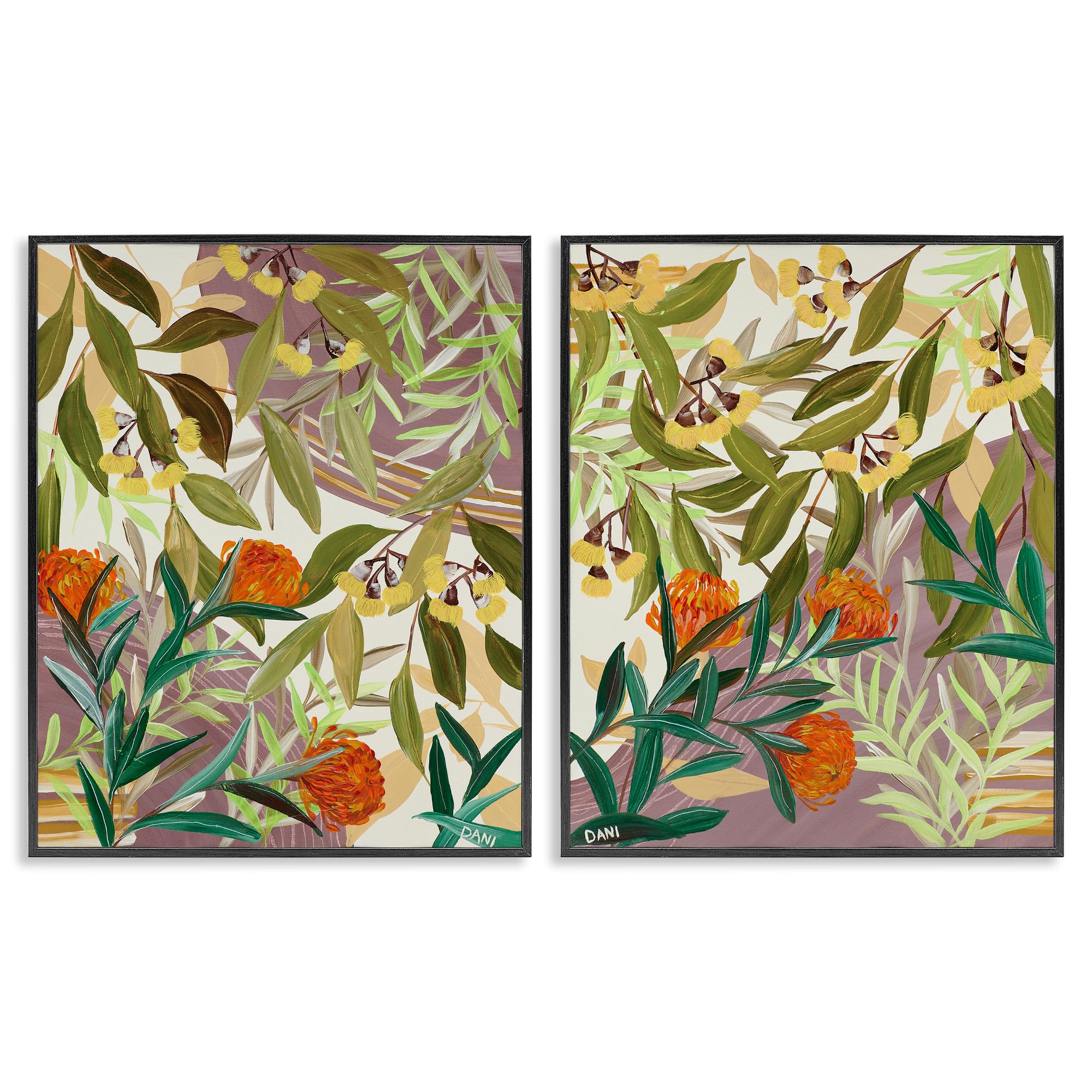 Stupell Industries 'Walk With Me Botanicals', 2pc Framed Giclee Art Set 2, Black, 24 x 30 Inches, Easy to Hang and Sturdy, Made in USA, by Dani Heyward
