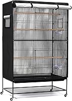 DUSTYPROTE Breathable Black Bird Cage Cover - Universal Good Night Blackout for Parrots, 37"W x 25"D x 48"H
