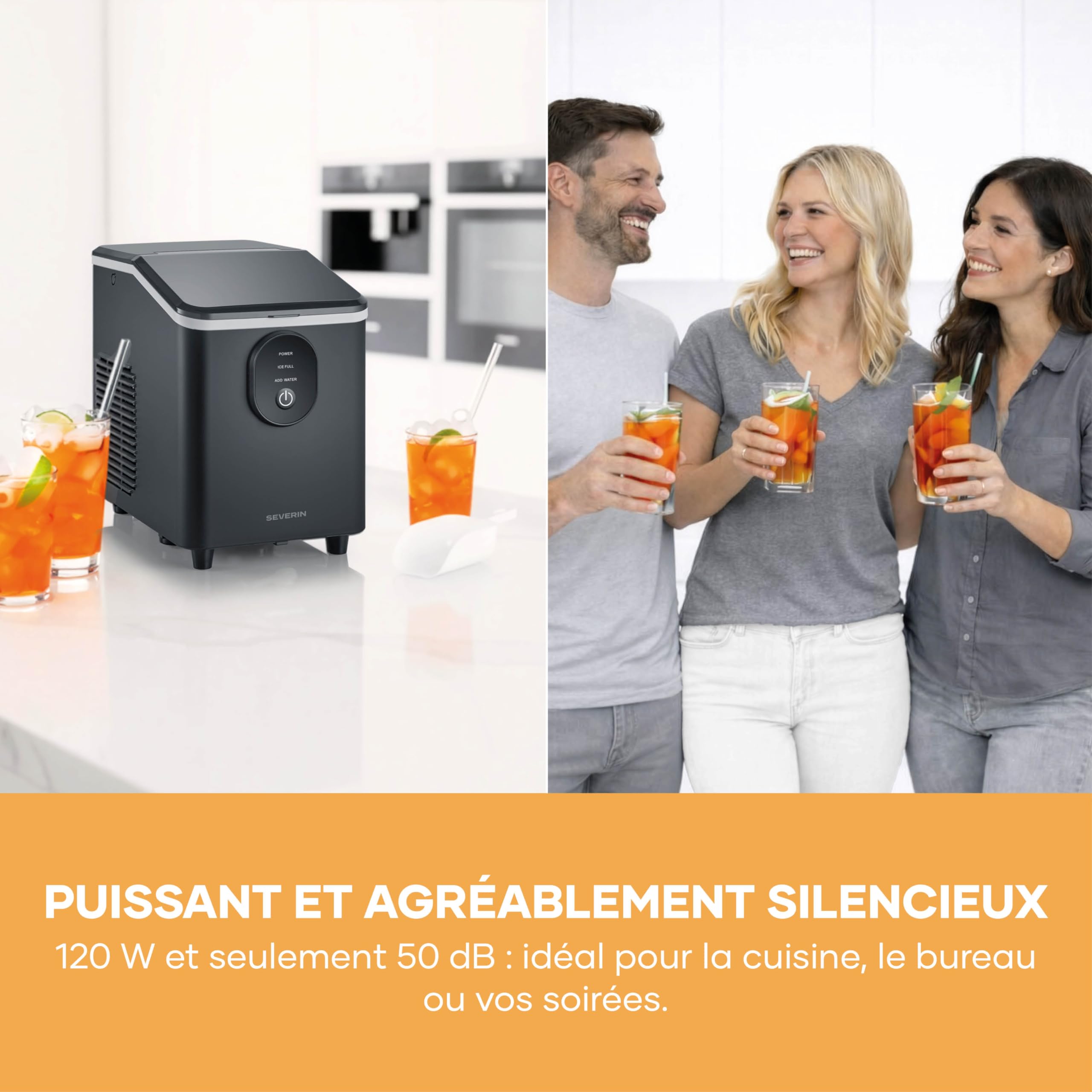 Severin Machine à glaçons - 8 glaçons en juste 8 minutes - Capacité 1,2 L – Facile à utiliser et à nettoyer - Arrêt automatique – Compact – Noir, EZ 7415