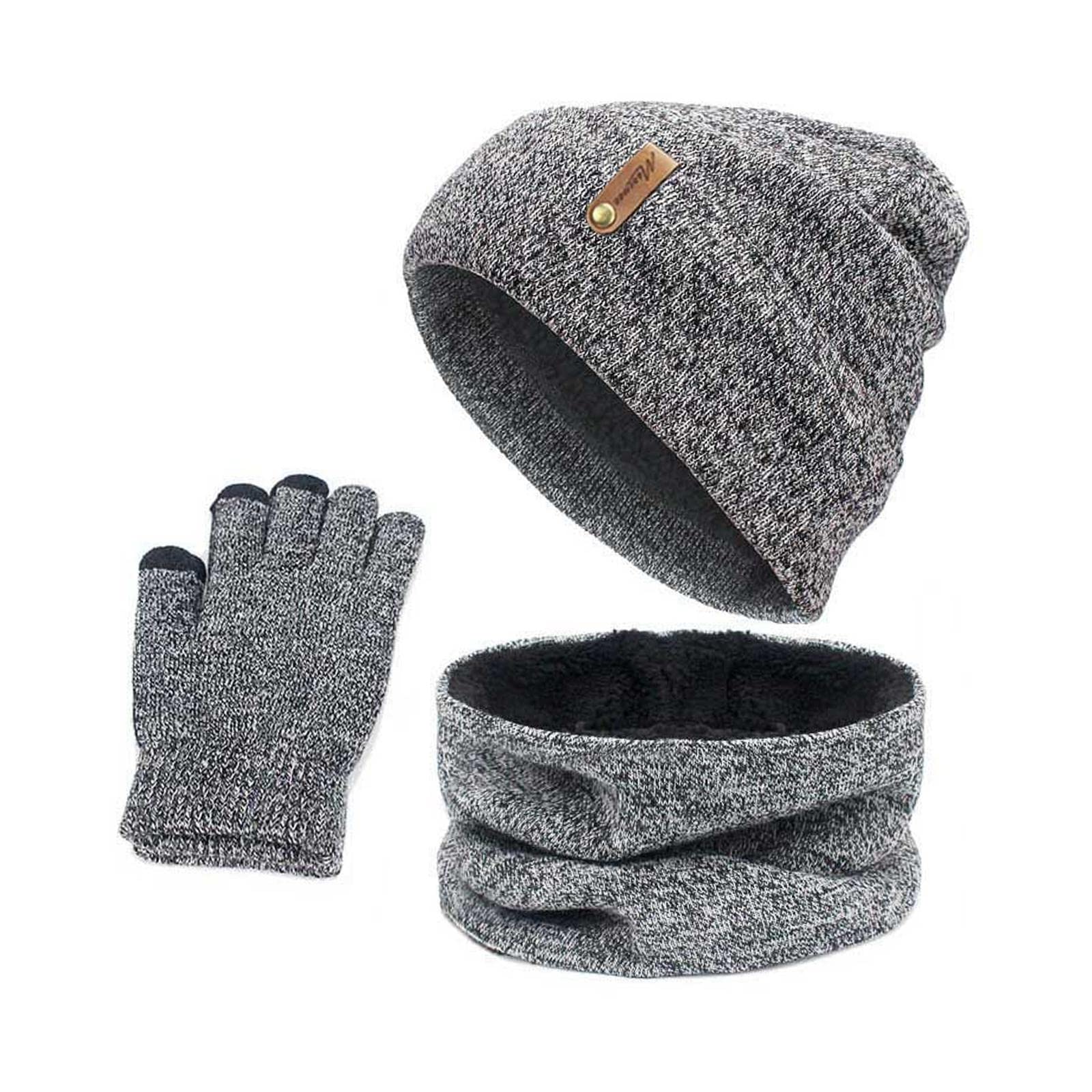 Women Winter Beanie Hat Scarf Hat Knitted Gloves Fleece Lining Light Gray-image-19
