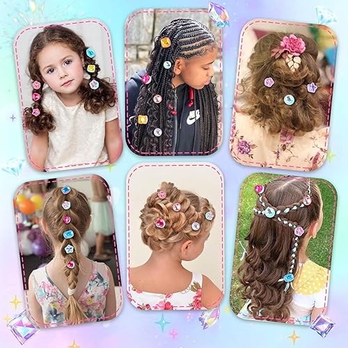 Miniatura 7 de Kit de herramientas de peinado para niñas sello de gemas para el cabello, 24 diamantes de imitación reutilizables, engrapadora de gemas para niñas