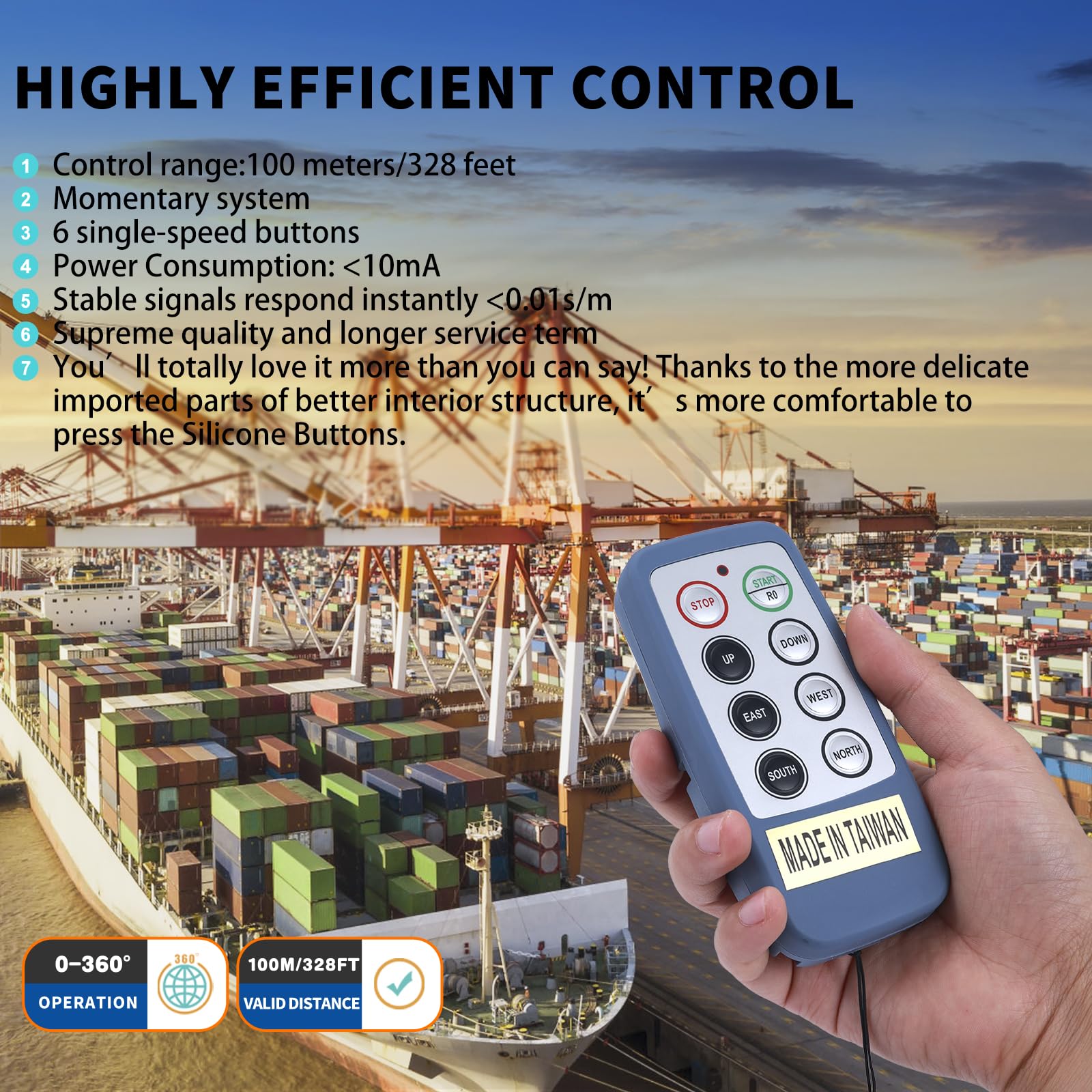 Saga-L8 Mini Mando a Distancia Inalámbrico para Grúa Puente 6 Canales Botones Industrial Radio Transmisor y Receptor (2 Transmisores + 1 Receptor, 12-24 V CA/CC)