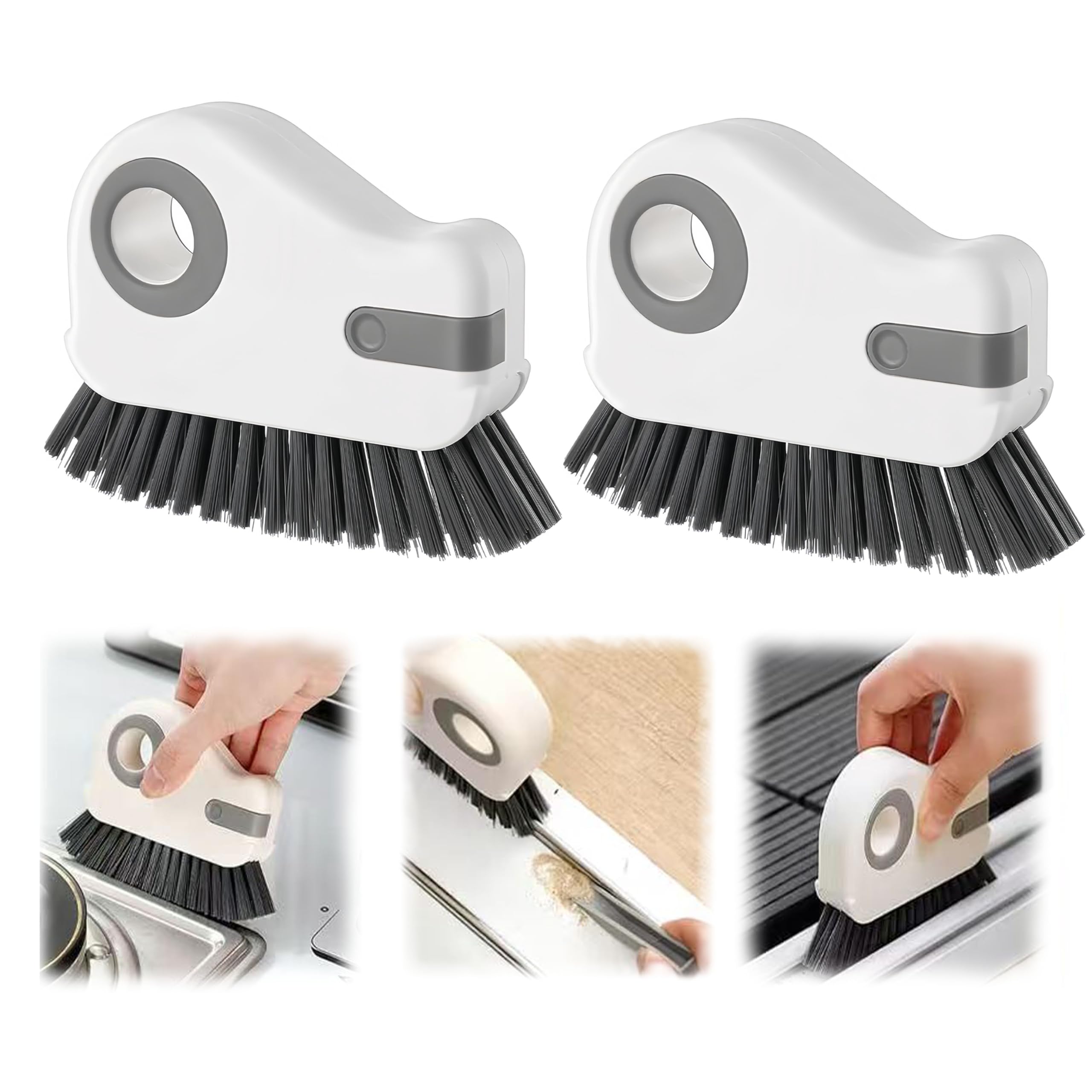 2 in 1 Groove Cleaning Brush,New Window Track Cleaning Tools Multifunction Grout Cleaner Tool with Tweezers and Scraper for Sliding Door Track, Window Seal, Sill (Gray 2 Pcs)
