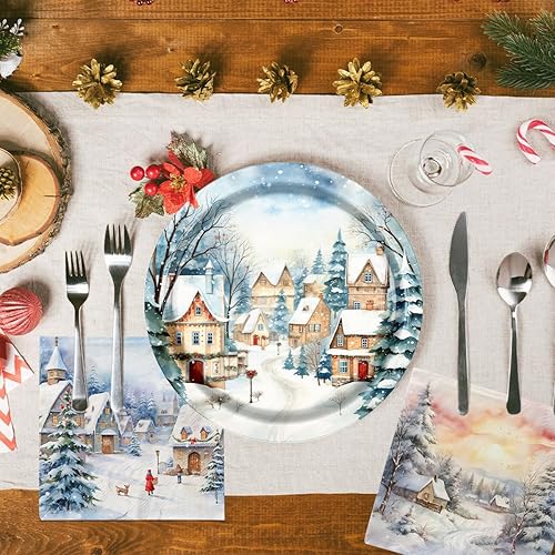 Miniatura 3 de Platos y servilletas de Navidad, decoraciones de fiesta de invierno para casa de nieve, platos de papel de invierno para el país de las maravillas,