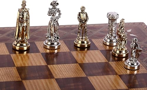 Miniatura 3 de GiftHome Juego de ajedrez medieval de metal del ejército británico para adultos, piezas hechas a mano y tablero de ajedrez de madera maciza natural