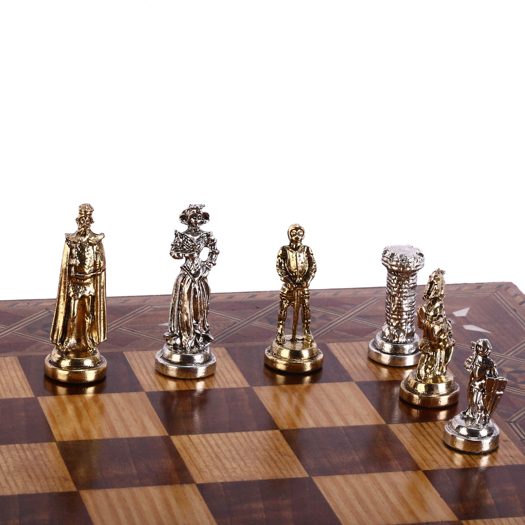 Medieval British Army Metal Chess Set for Adults Handmade Pieces and Natural Solid Wooden Chess Board with Pearl Design Around Board and Storage Inside King 275 inc product thumbnail 4