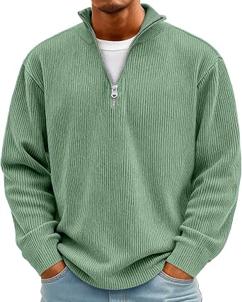 Sweatshirts for Men Long Sleeve Waffle Shirts Quarter Zip Loose Casual Tops Ribbed Fashion Fall Winter Sweatshirts