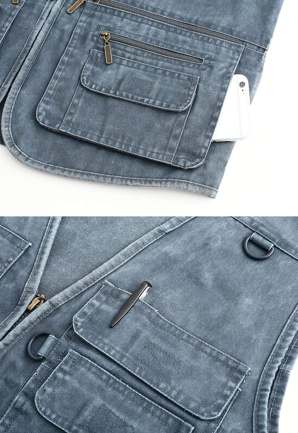 Size M Men's Denim Vest Outdoor Casual Multi Pocket Sleeveless Jacket Jean Work Travel Utility Vest