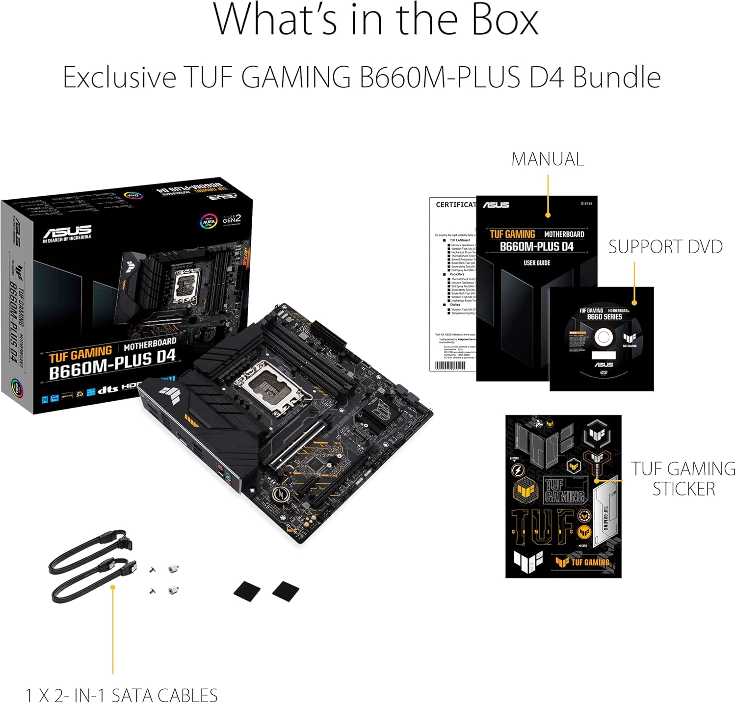 ASUS TUF Gaming B660M-PLUS D4 Scheda Madre mATX, Intel B660, LGA1700, DDR4, PCI 5.0, LAN Realtek 2.5Gb, Realtek 7.1 Surround, 2xM.2, 4xSATA 6GB/s, USB 3.2 Gen 2x2, Armoury Crate, Nero