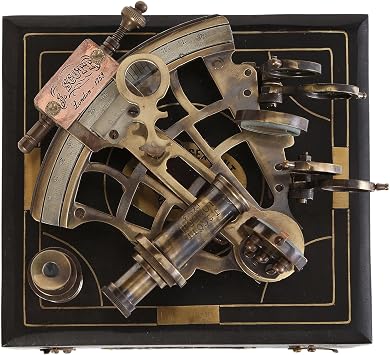 J. Scott London Brass Ship History Sextant with Hardwood Box. Vintage Solid Antique Brass Nautical Functional Maritime Sextant | Nautical Navy Decor Gifts.