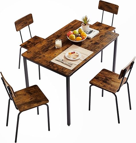 Miniatura 6 de ManyStars DFESRF25 - Juego de mesa de comedor de 5 piezas, escritorio industrial compacto de madera y sillas con respaldo para 4-6, cocina para el