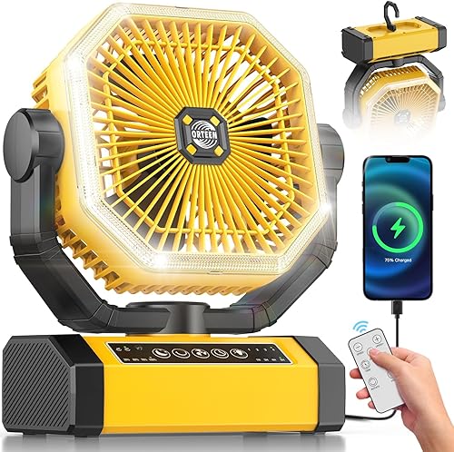 Tent Fan - 9-Inch Battery Operated Fan for Camping - 20000mAh 60Hrs Portable Rechargeable Fan for Tent, Camping Fan with Light, Remote, 4 Speeds, 4 Tent Fan - 9-Inch Battery Operated Fan for Camping - 20000mAh 60Hrs Portable Rechargeable Fan for Tent, Camping Fan with Light, Remote, 4 Speeds, 4