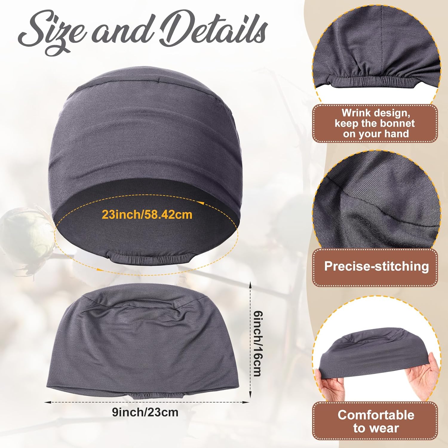 Zhengmy 4 Pcs Cotton Chemo Sleep Cap for Women, Soft Cancer Beanie Hat Headwear Turban Stretchy Skull Cap Hair Loss Head Wrap - Image 3