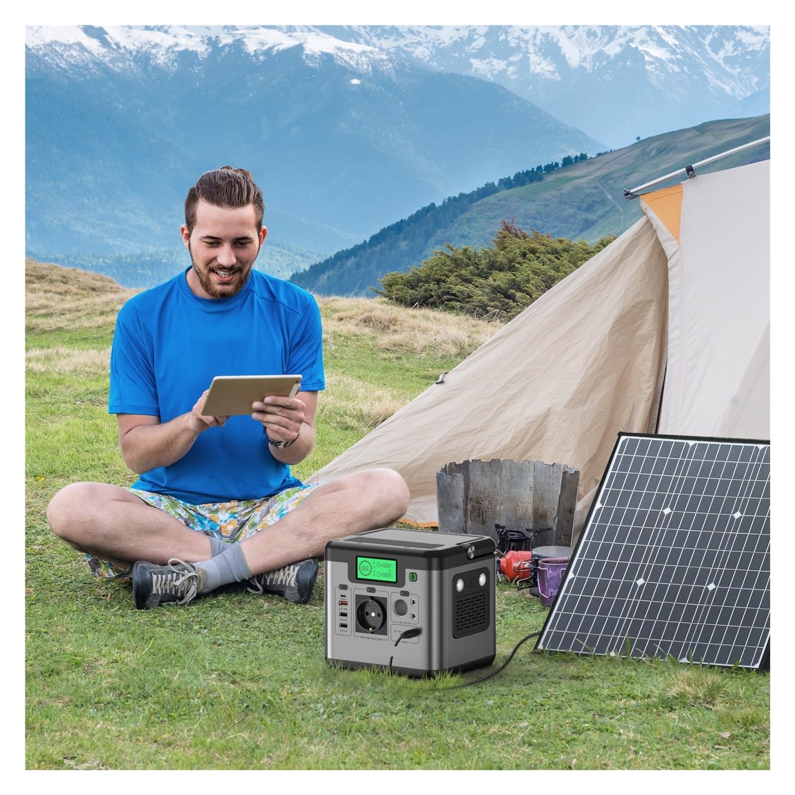 S500 Pro 500W (1000W Crête) Centrale Électrique 518Wh Générateur Solaire Maison Chargeur De Secours Batterie Externe avec Panneau 100W LéGer Et Portable