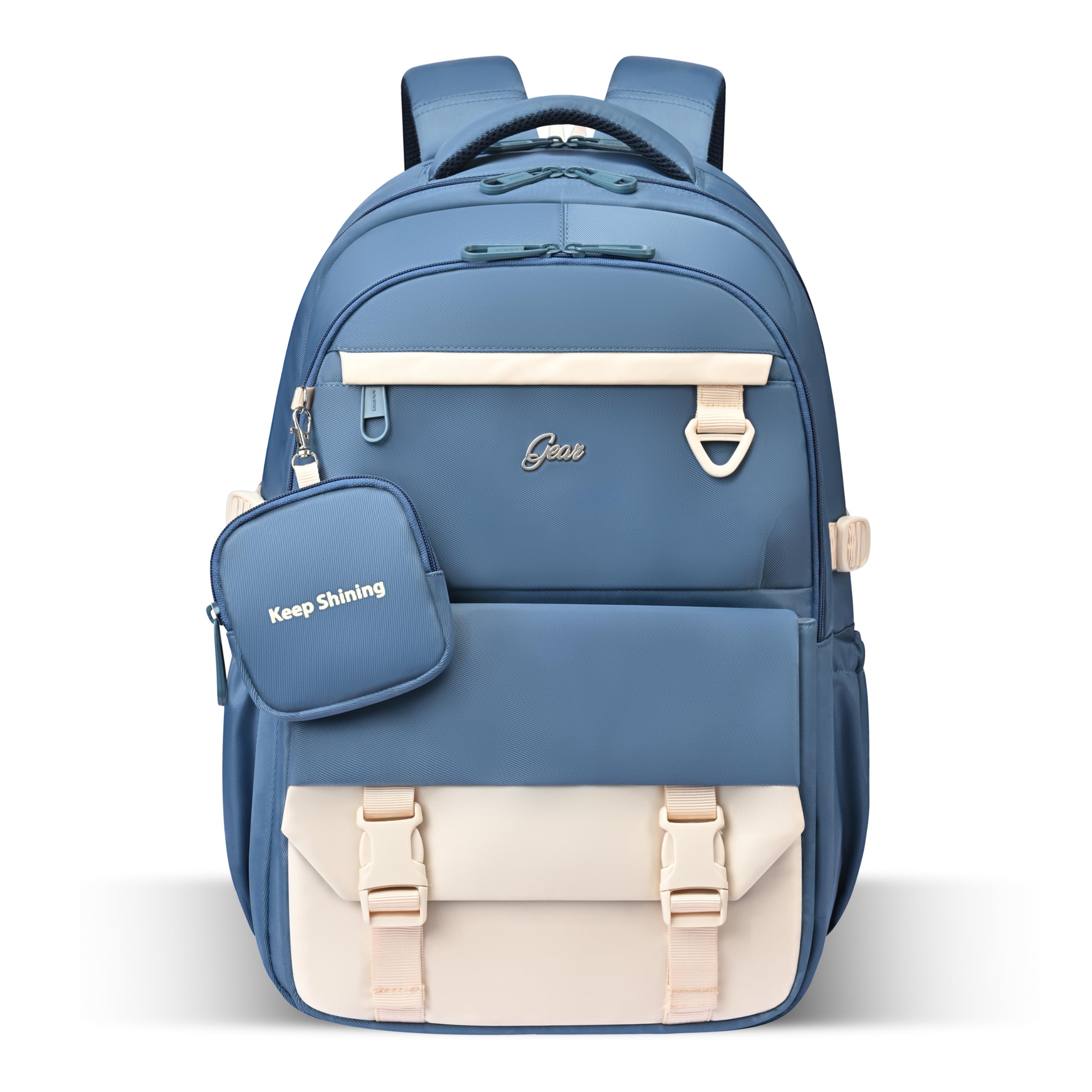 Gear Grace 19"/40L Large Water Resistant School Bag | Casual Backpack | Daypack | Travel Backpack | Kids Bag for Boys/Girls (Blue - Cream)