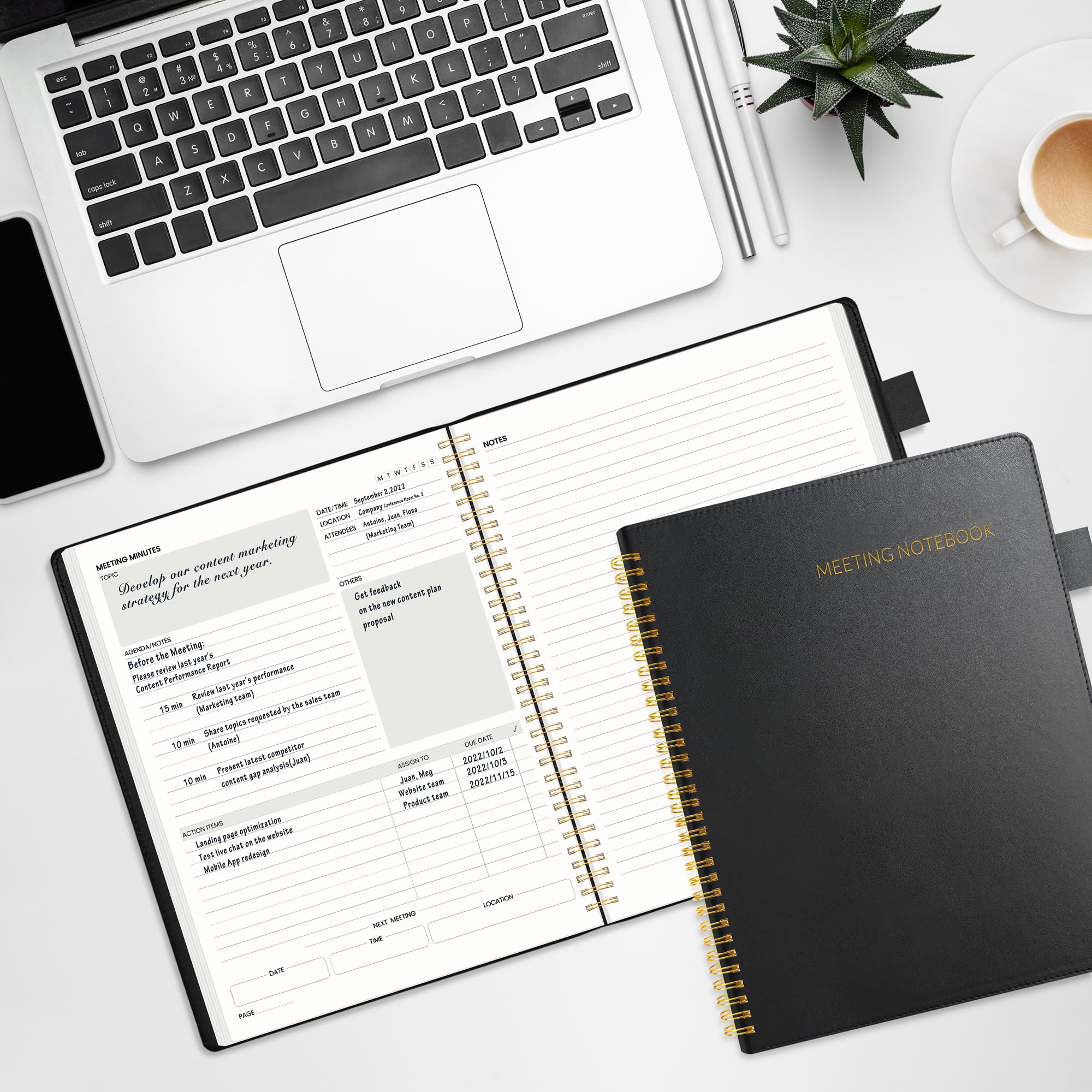 SUNEE Half Meeting Half Note - Taccuino professionale per lavoro, 21,6 x 28 cm, 160 pagine, formato B5, agenda a spirale per riunioni per donne e uomini, per prendere appunti, ufficio, con copertina