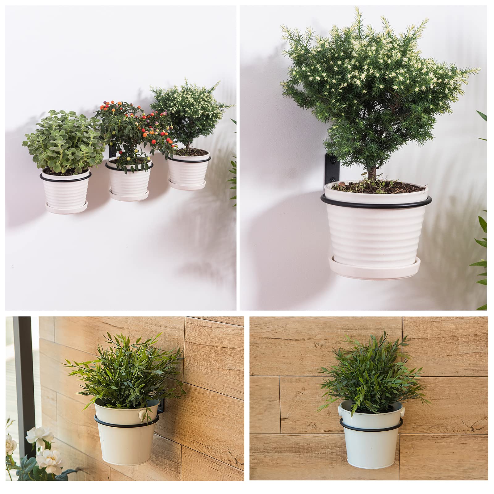 5 Pièces Anneau de Support de Pot de Fleur Support de Jardinière Mural Diamètre Intérieur 9cm Porte-Pot Mural en Métal pour Interieur Extérieur Terrasse Balcon Jardin (Noir)