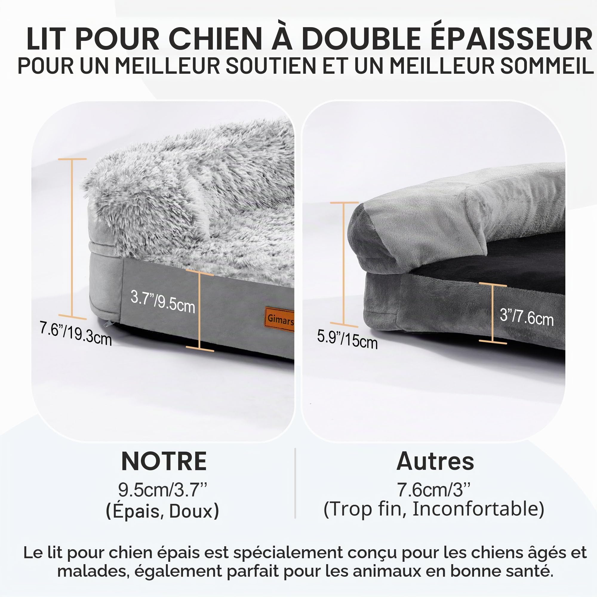 Gimars 9,5 cm Épais XL Lit Orthopédique pour Chiens de Très Grande et Seniors, Lit de Soutien avec Mousse Alvéolée 28D, Housse en Peluche Amovible et Lavable, Doublure Imperméable, Semi-Circulaire