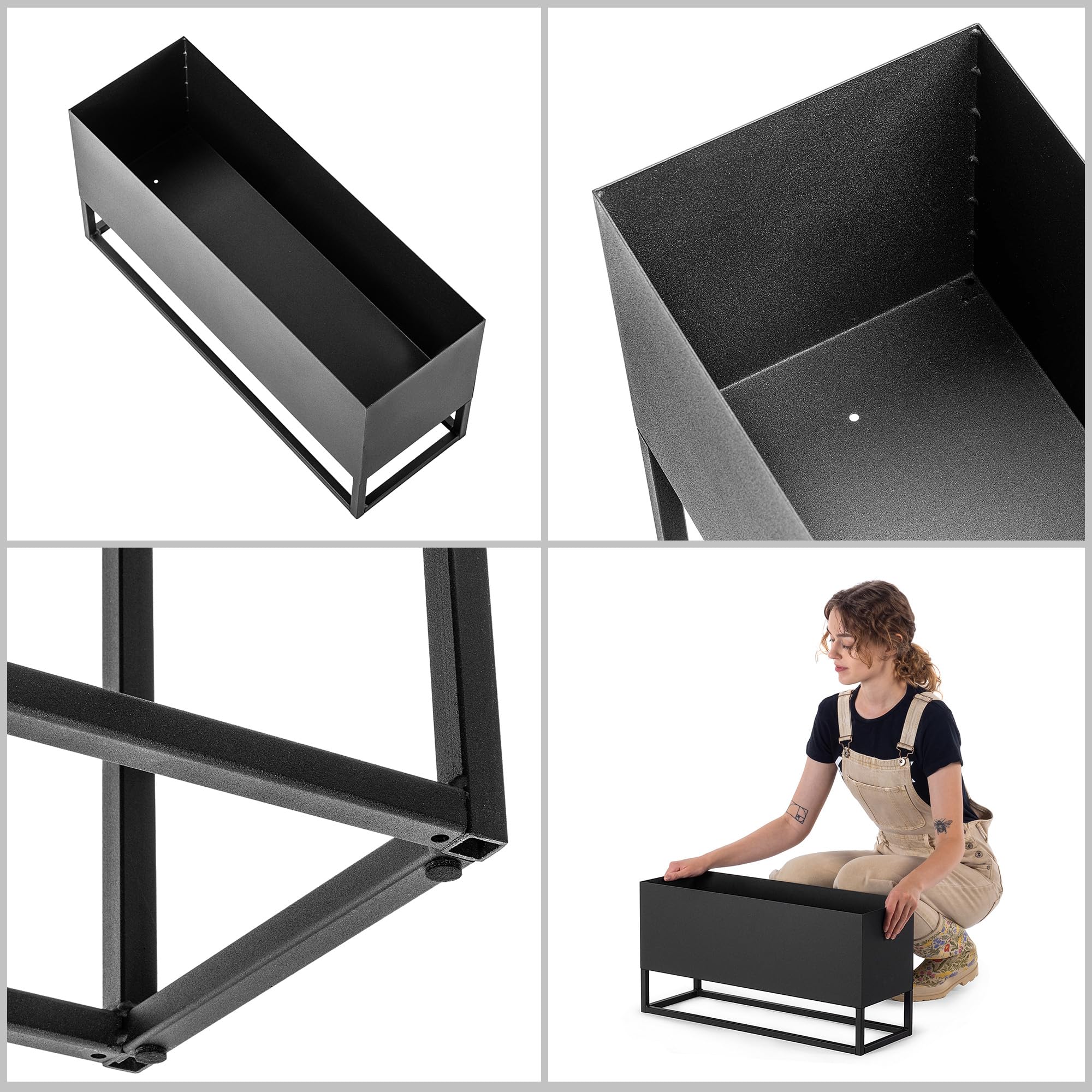 KADAX Fioriera Larga con Palo in Acciaio Nero Supporto per Fiori da Interno ed Esterno Porta Vaso per Aiuola (Altezza: 30 cm)