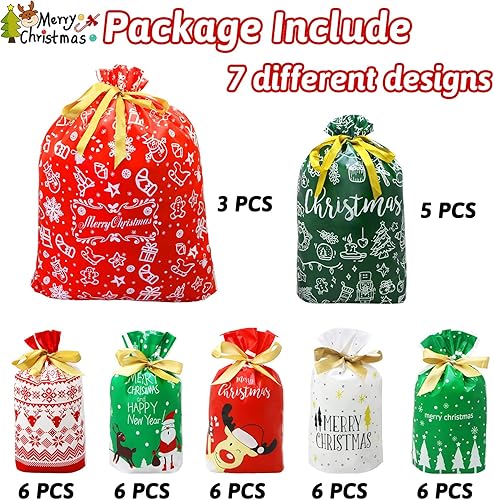 Miniatura 2 de ZMCINER 38 bolsas de regalo de Navidad con cordón de varios tamaños, bolsas de Navidad con cordón para regalos de Navidad, regalos de vacaciones,
