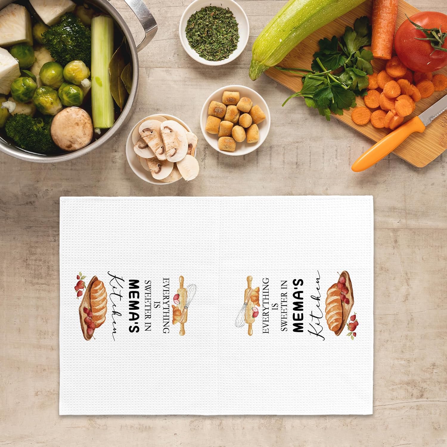 Mema Gifts Kitchen Towels, Grandma Gift for Grandmother, Grandma Gifts from Grandkids Grandchildren, Everything is Sweeter in Mema's Kitchen Decorative Tea Towel Dish Towels 16x24 Inch - Image 5