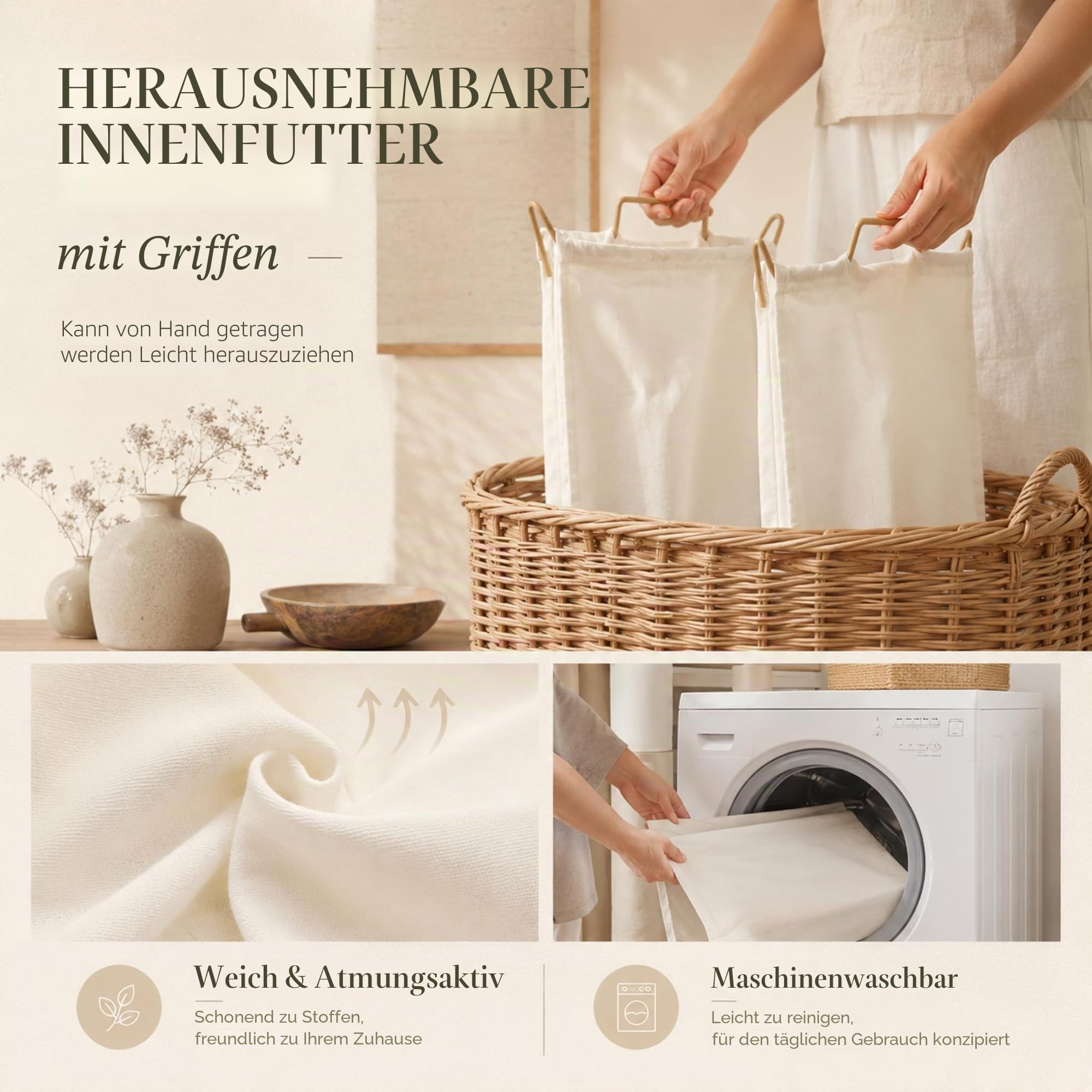 160L Wäschekorb mit Rollen und Regal, Wäschewagen mit Deckel | Handgeflochtener PE-Rattan, Großer Wäschekorb, Wasserfest für Badezimmer, Schlafzimmer und Waschküche