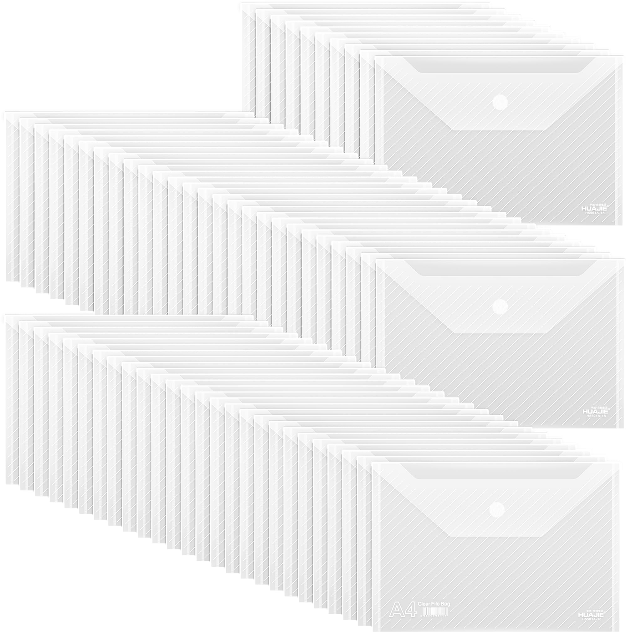 WORPSON 60 Pack, Plastic Envelopes – Transparent Waterproof Reusable File Folders for A4 Letter Sized Documents, Receipts, Photos & Office/School Use