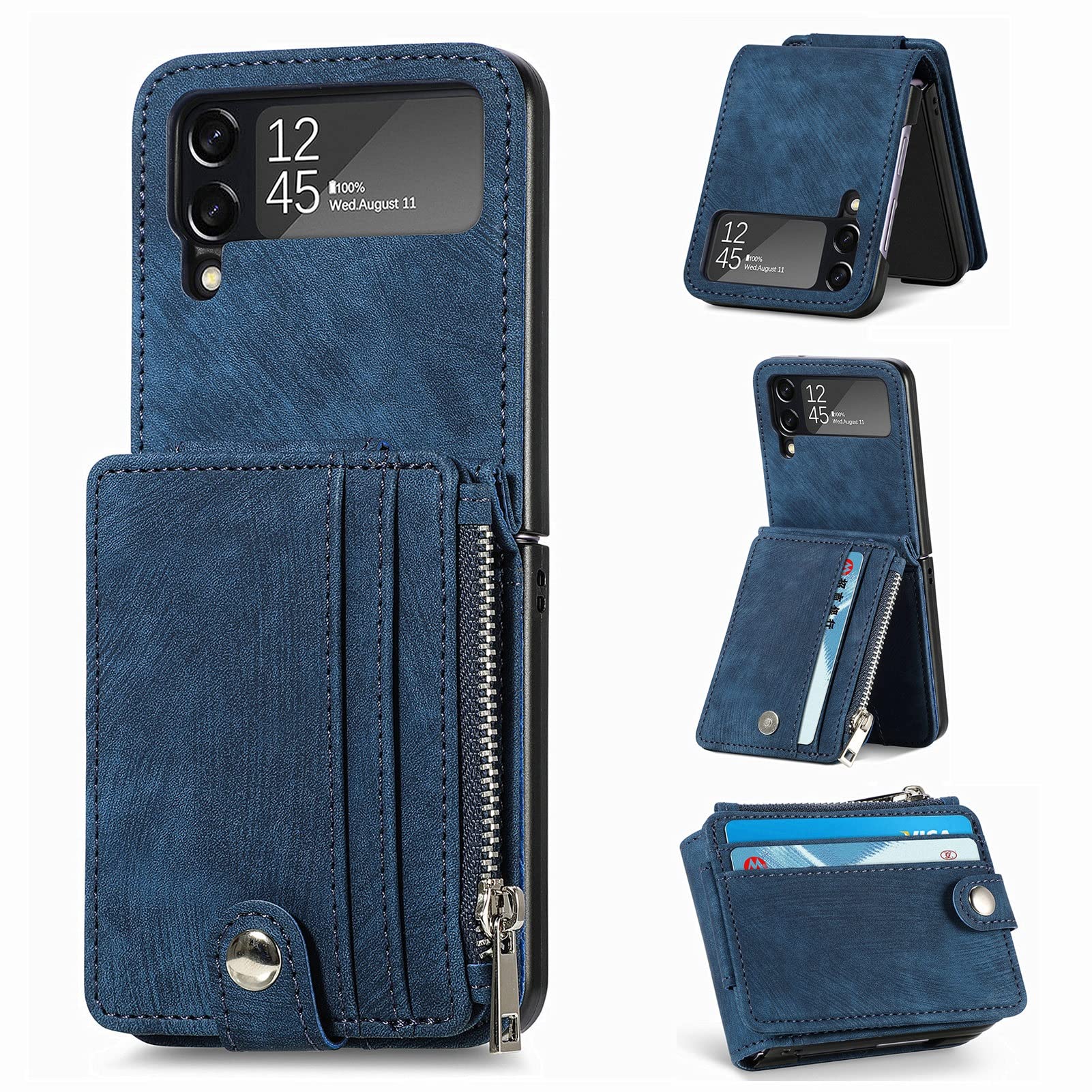حقيبة محفظة لـ Samsung Galaxy Z Flip 4 5G Case ، Premium بو Case2 Case2 Case2 في 1 حامل بطاقة قابلة للفصل (Color : Blue)