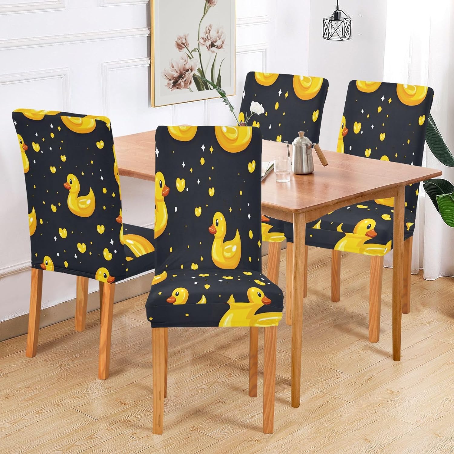 ALAZA Chair Covers for Dining Room, Duck Heart Pattern Stretch Chair Cover Sets Chair Protector Removable Washable for Ktichen Restaurant Hotel