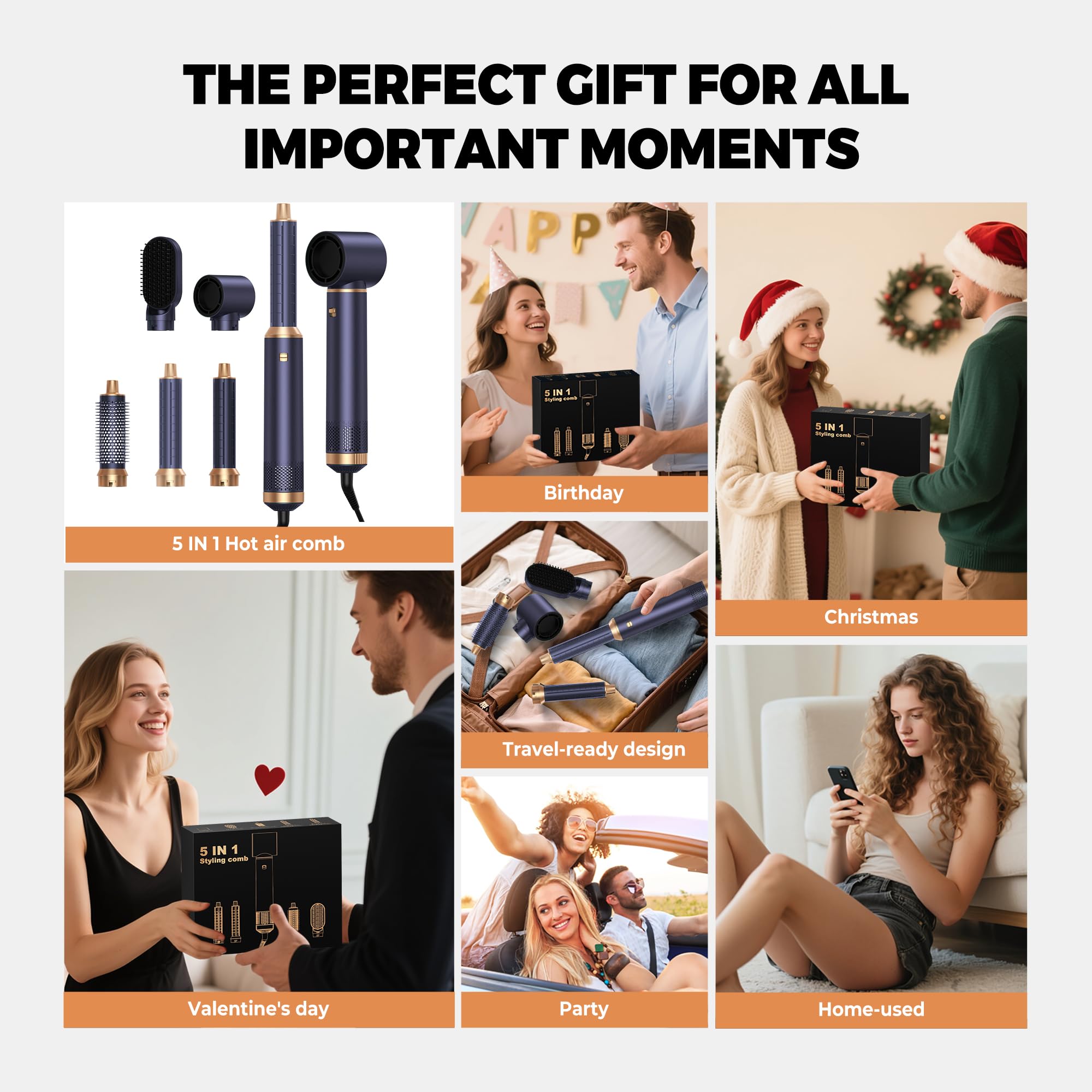 Asciugacapelli 5 in 1 Airstyler 5 in 1 Hairstyler 5 in 1 Multifunzione Phon Capelli,Spazzola Asciugacapelli Per Dare Volume Ai Capelli, Lisciare, Arricciare, Ioni Air Curler Brush,per Capelli