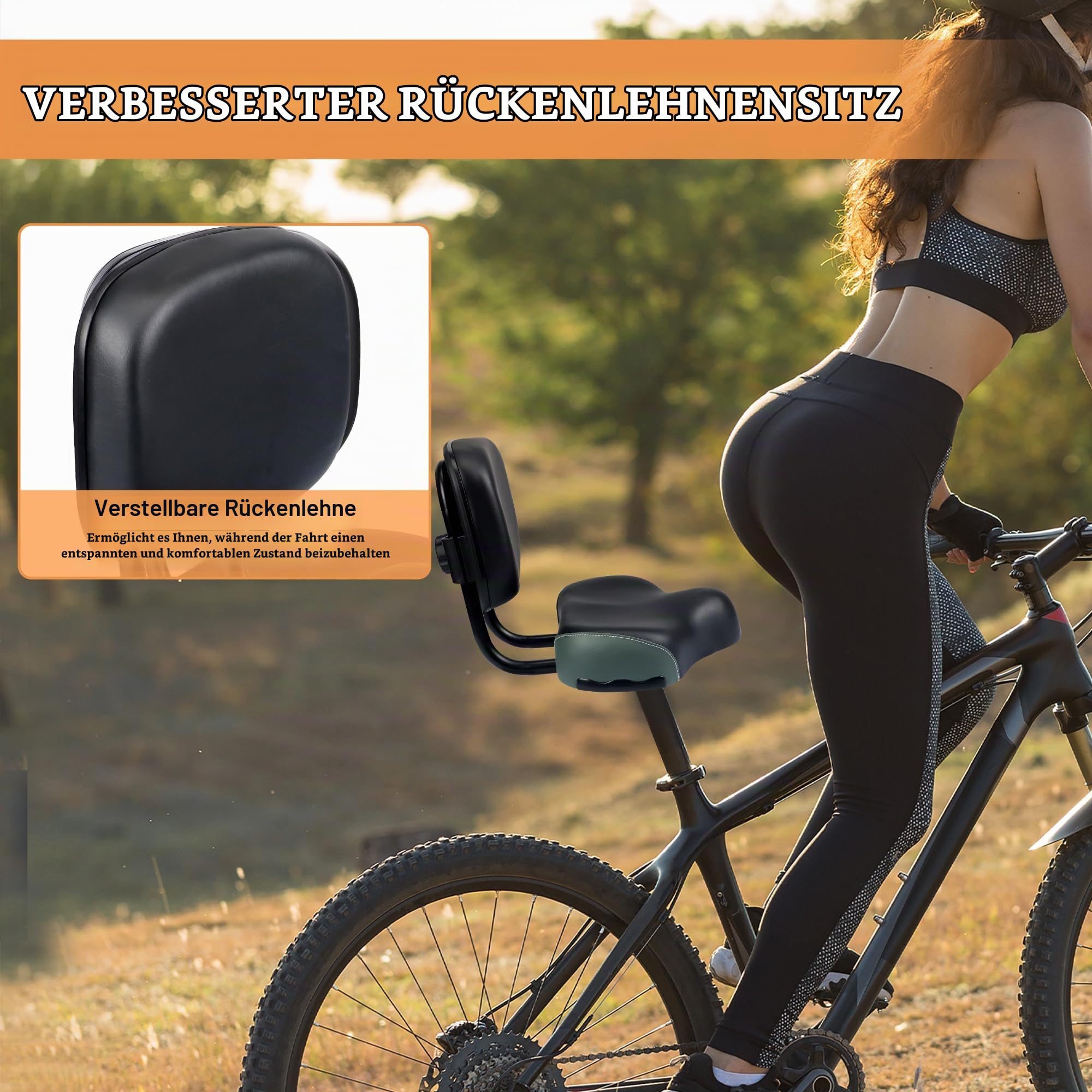 MEGHNA Rückenlehne Sattel Fahrradsattel mit Rückenlehne Oversize komfortable weich Sattel mit PU-Kissen (Schwarz) Sport & Freizeit