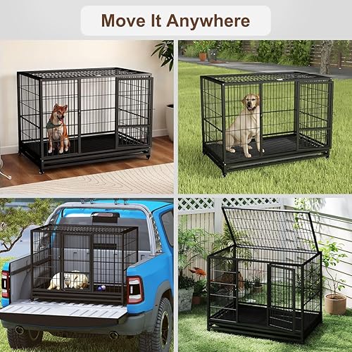 Miniatura 7 de Jaula para perros de alta resistencia para uso en interiores, jaula de perro de 42 pulgadas para perros grandes, perrera de grado profesional,