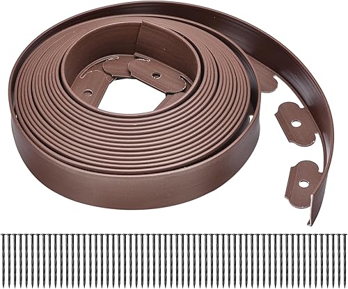 Miniatura 1 de uxcell Bordes de paisaje, 1 pieza de 66 pies x 2 pulgadas, kit de bordes de jardín sin excavación con 60 estacas, borde de borde de paisaje para