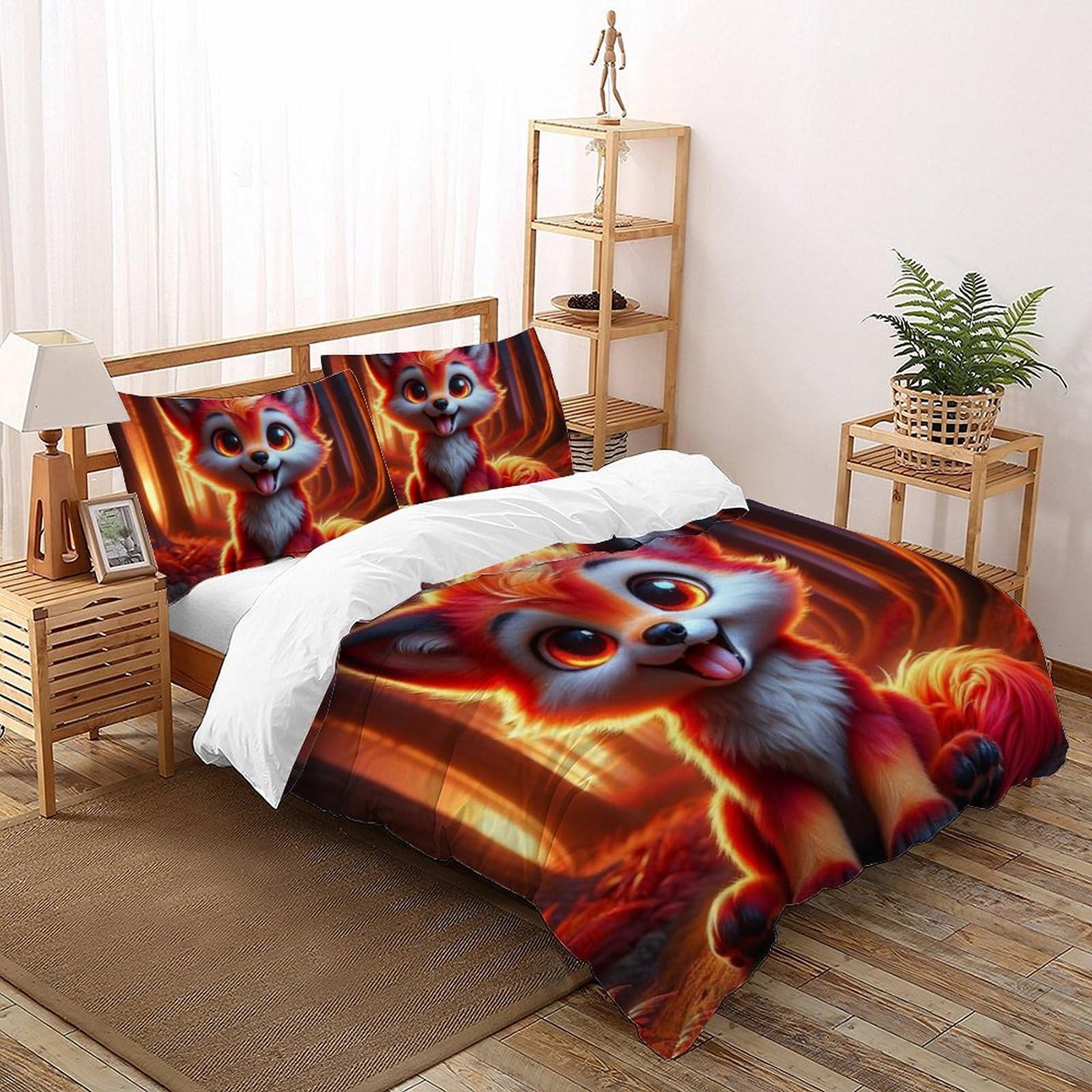 Housse de couette renard 3 pièces Super King 260x220cm CariChature en microfibre