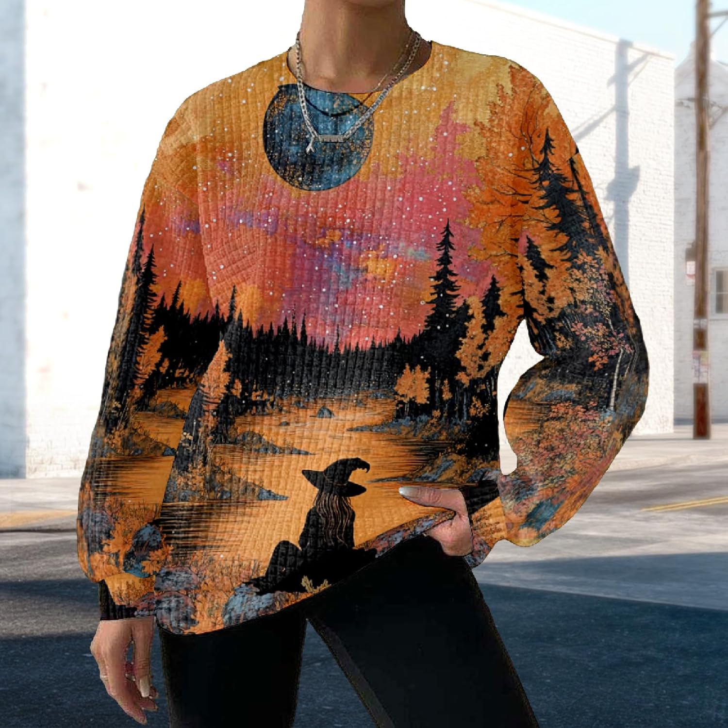 MARSVOVO Sweatshirts for Women Fall Winter 2025 Halloween Witch Pattern Long Sleeve Crewneck Lightweight Casual Outfits - Image 2