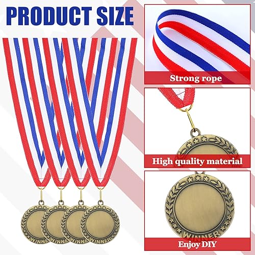 Miniatura 9 de Junkin 24 piezas de medallas de premio en blanco con cintas para el cuello, premios de medalla de participación del ganador, haz tu propio kit de