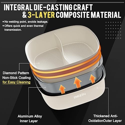 Miniatura 2 de Dezin Olla eléctrica caliente Shabu Shabu de 5.5 L, doble sabor, cocina antiadherente extraíble de doble cara, olla dividida de 3 pulgadas de