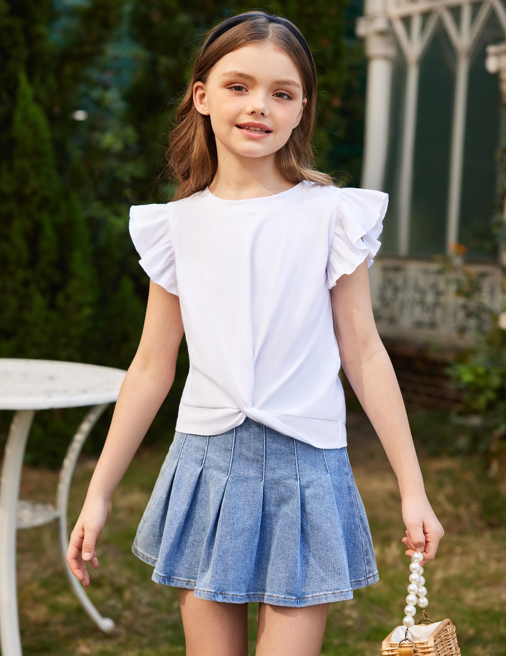 Arshiner niñas 5-12 años Camisa de Manga Corta Twist Front Camiseta para niñas Lindo Vuelo Mangas Verano Blusa para niñas túnica tee Tops