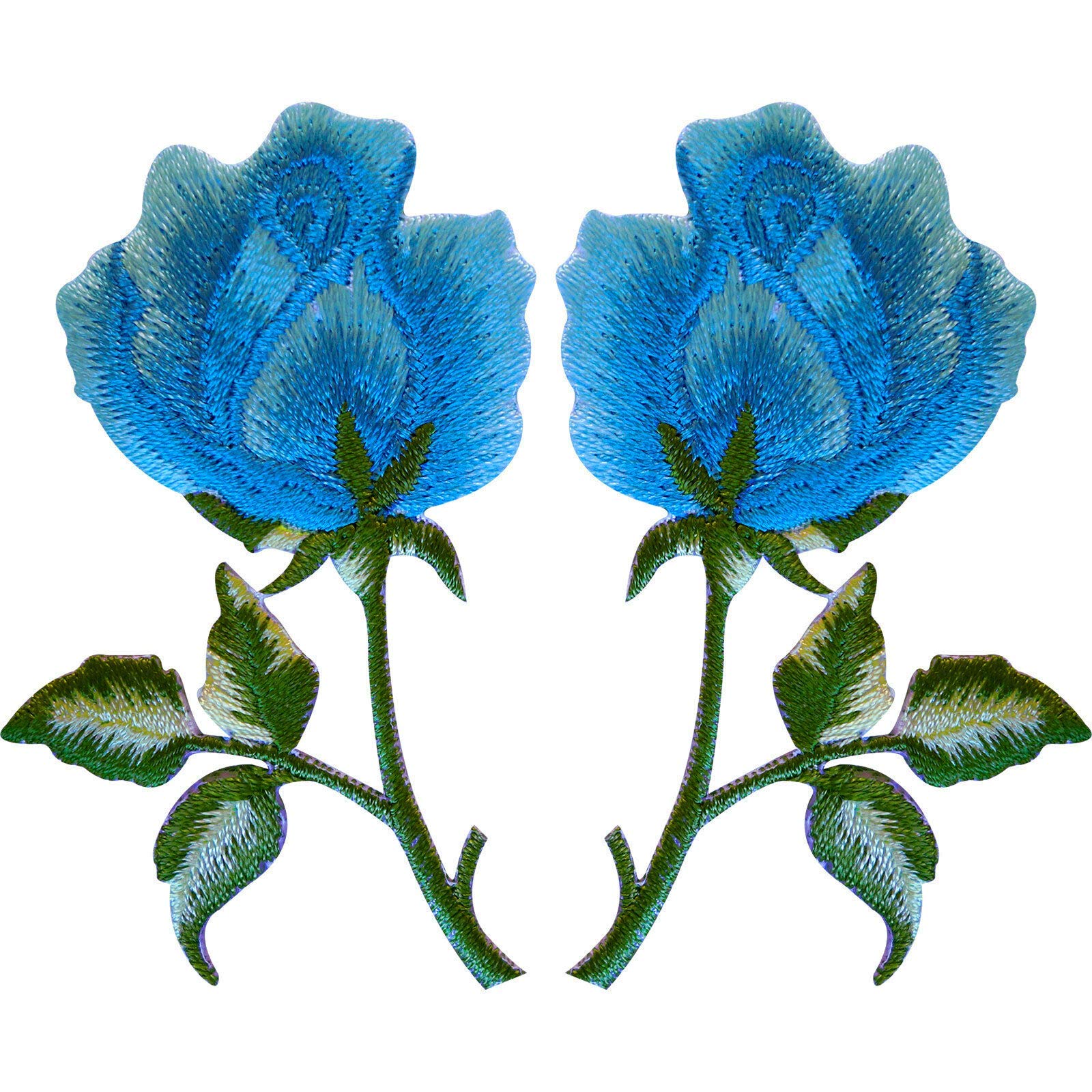 Ellu Blue Pair Of Rose Patches Iron On Sew On Clothes Embroidered Flower Patch Badge