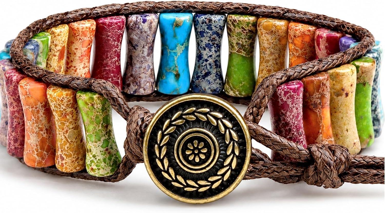 MOINSPIRE Boho Beaded Bracelets for Women - Adjustable Handmade Wrap Bracelet with Tube Natural Stone Beads, Colorful Beaded Strap Bohemian Jewelry Braided for Birthday Gifts