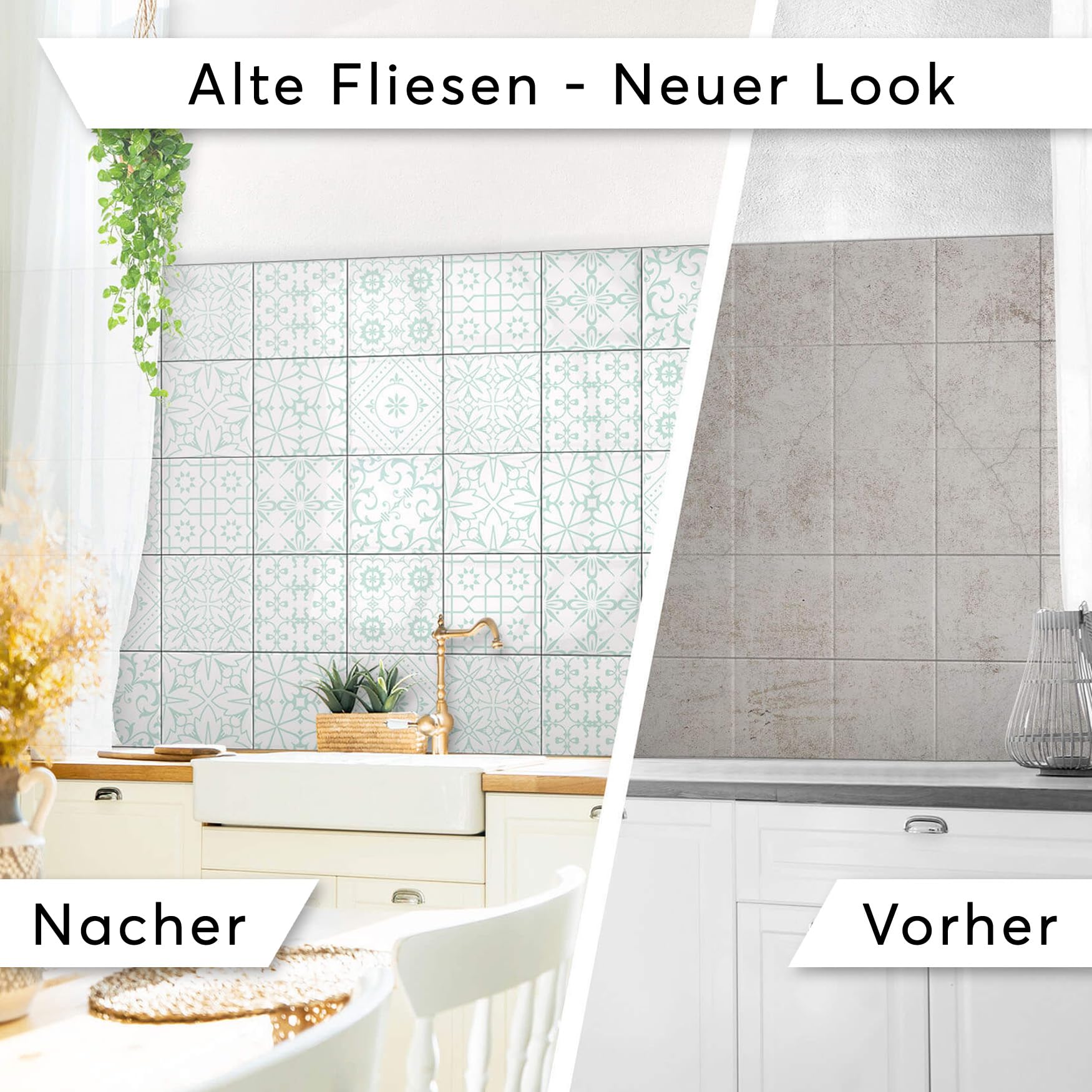 45 Stück Fliesenaufkleber 10x10 cm für Bad und Küche - Fliesenfolie, Klebefliesen - Aufkleber Fliesen selbstklebend SET