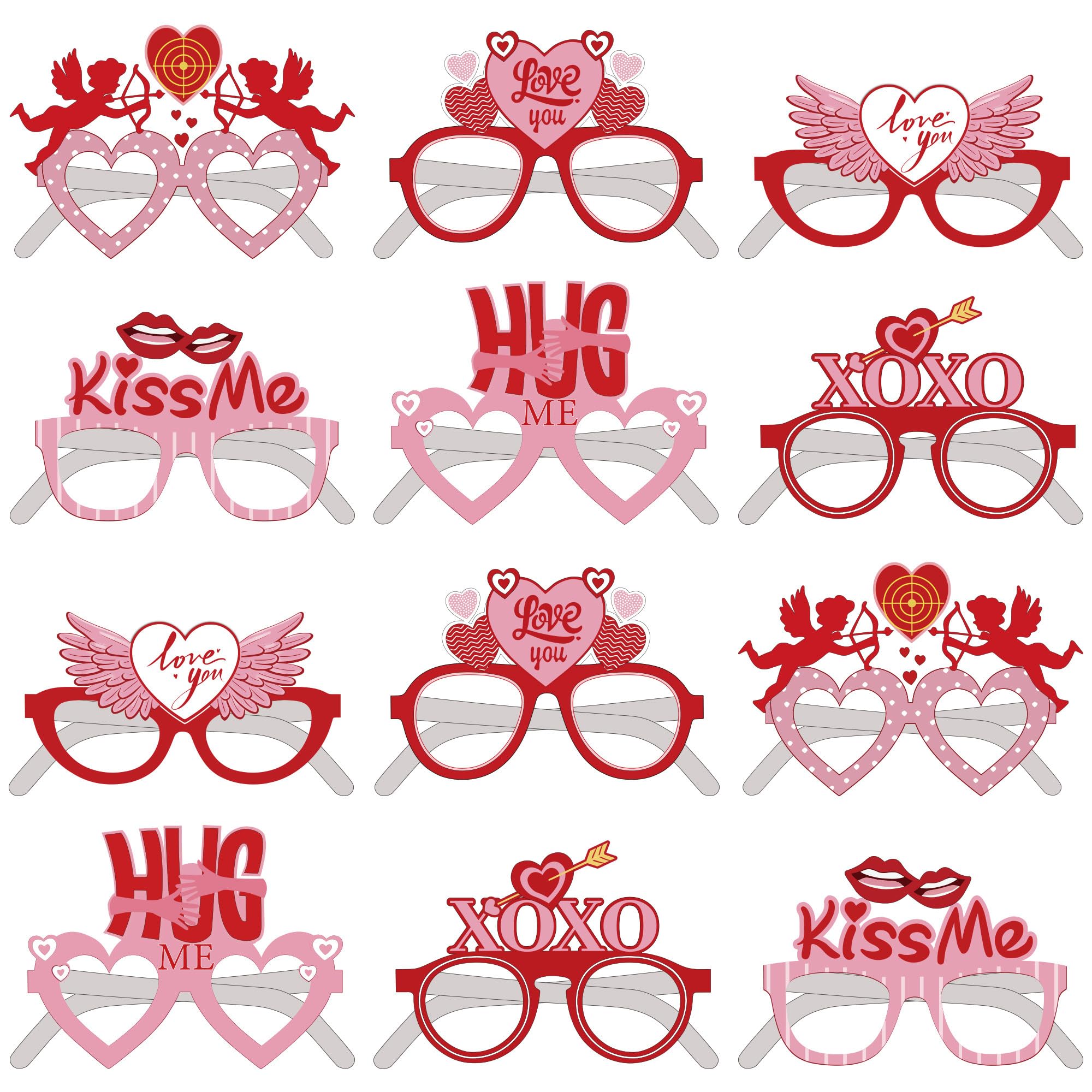 Valentine Eyewear Glasses Party Supplies, 12 PCS of Valentines Decorations Paper Glasses Photo Props, Funny Valentines Day Decorations Selfie Props for Wedding Bridal Shower Couples Women