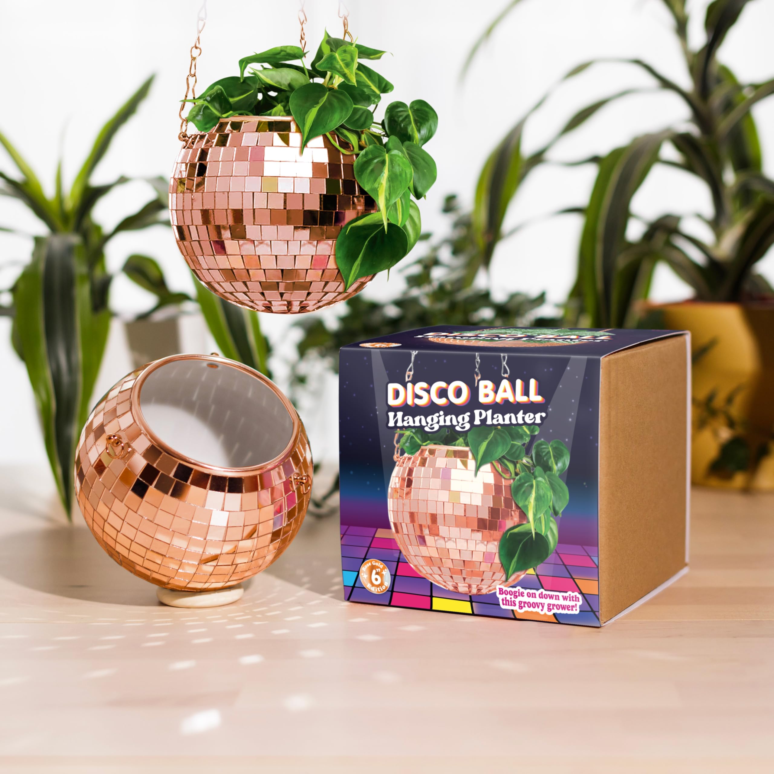 Bubblegum Stuff Women's Rose Gold - Disco Ball Hanging Planter - Indoor Herb Planter, 6 Inch