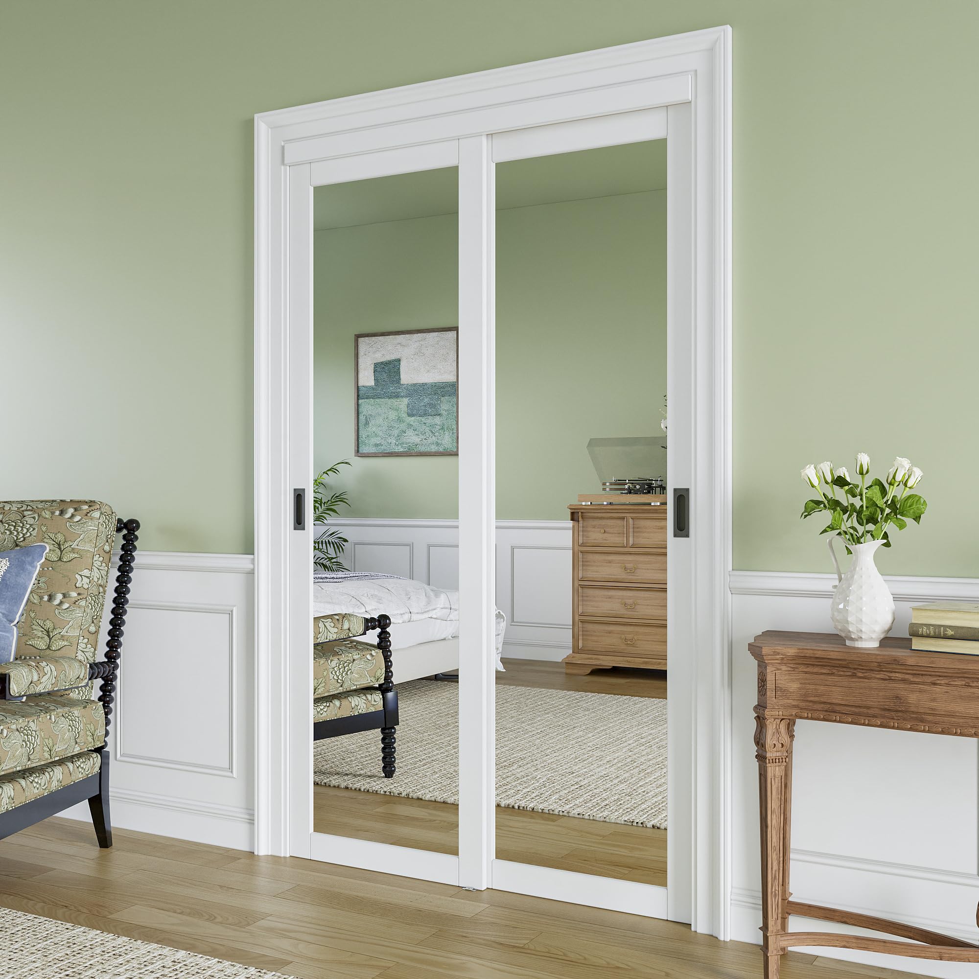 Best Mirror Closet Doors for Small Rooms in 2026 2 AINLARRY Sliding Closet Door for 48' x 80' Opening, One-Side Mirror Doors,Primed - product photo