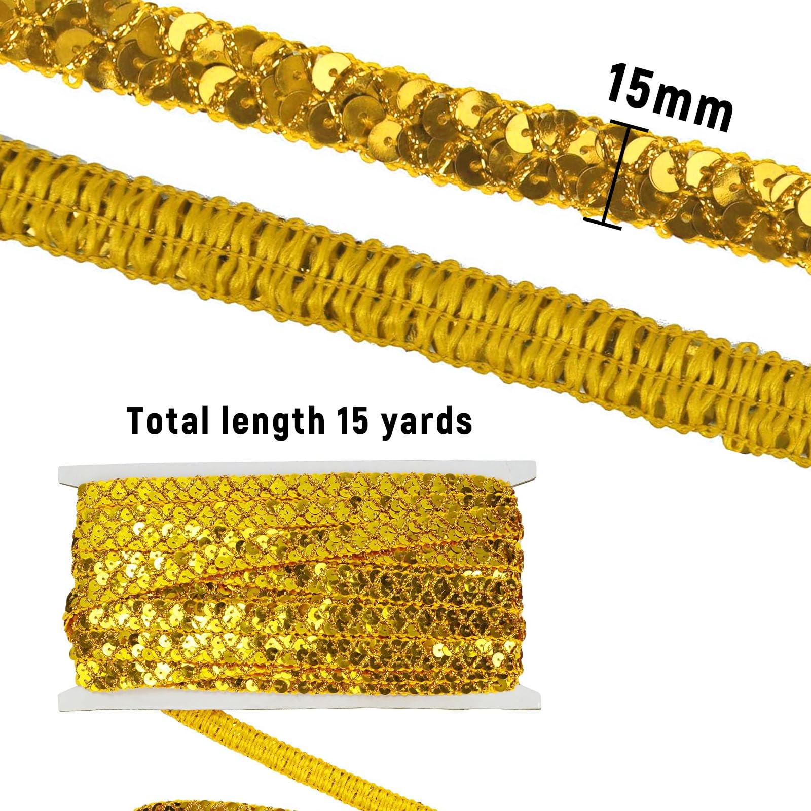 Paillettenlint, 4,5 m, pailletten, trim linten, handwerk, golvend, glitter, buikdansriem, podiumkostuums, decoratieband voor doe-het-zelf naaien, kostuums (goud