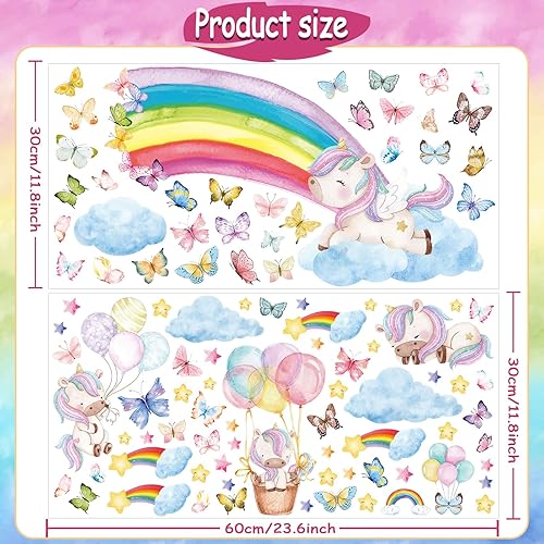 Miniatura 2 de Calcomanías de pared grandes que brillan en la oscuridad de arcoíris y unicornio, calcomanías de pared brillantes y luminosas, calcomanías de pared