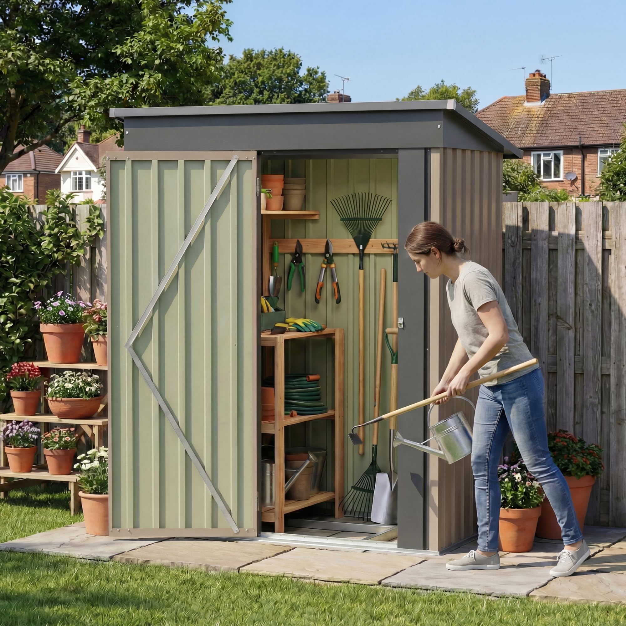 Devoko 5x3 FT Outdoor Storage Shed with Floor Frame, Brown