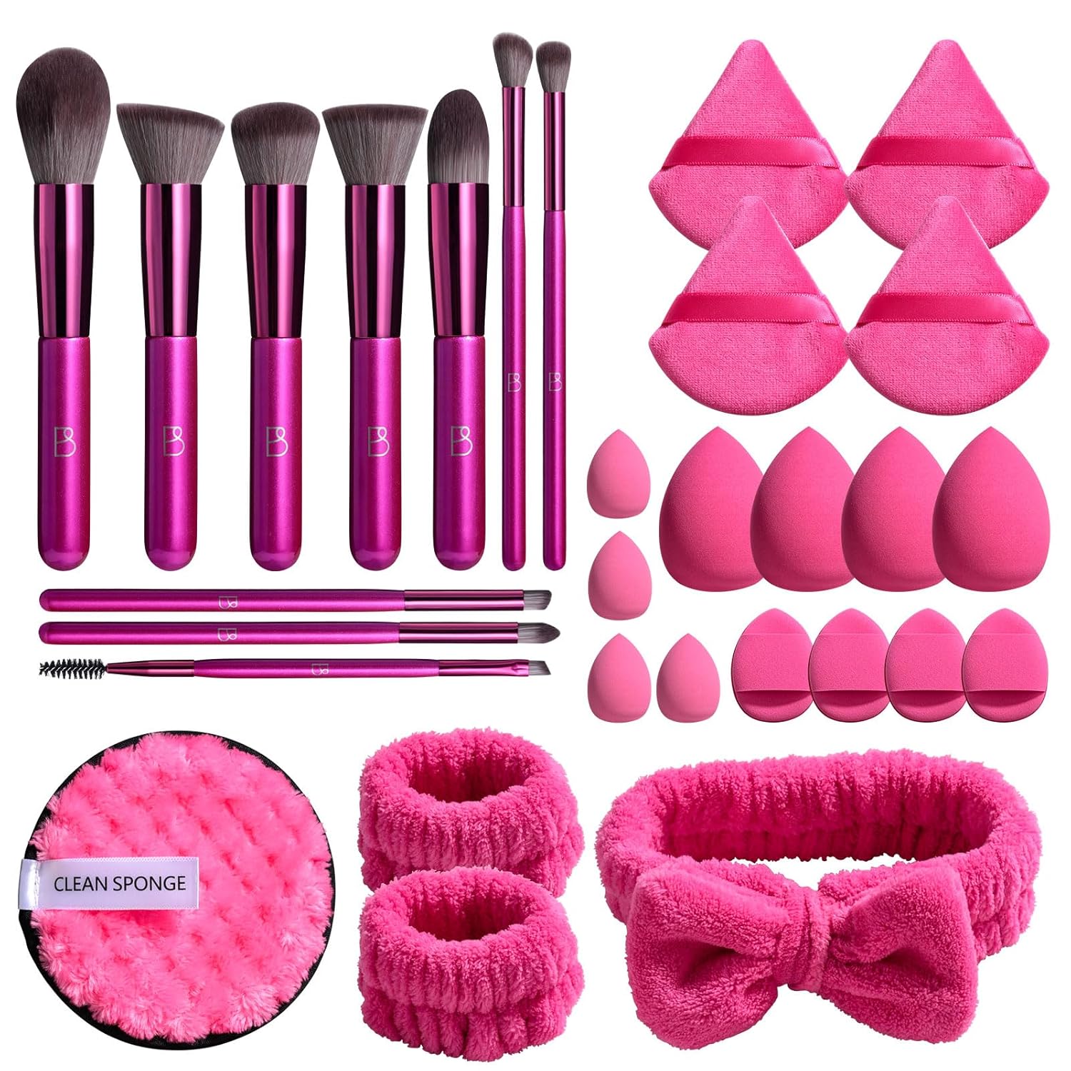 BS-MALL Makeup Brushes Set 30 Pcs – Including Face Washing Puffs, Waterproof Travel Set, and Finger Sponge for All Your Beauty Needs (Rose Red) BS-MALL Makeup Brushes Set 30 Pcs – Including Face Washing Puffs, Waterproof Travel Set, and Finger Sponge for All Your Beauty Needs (Rose Red)