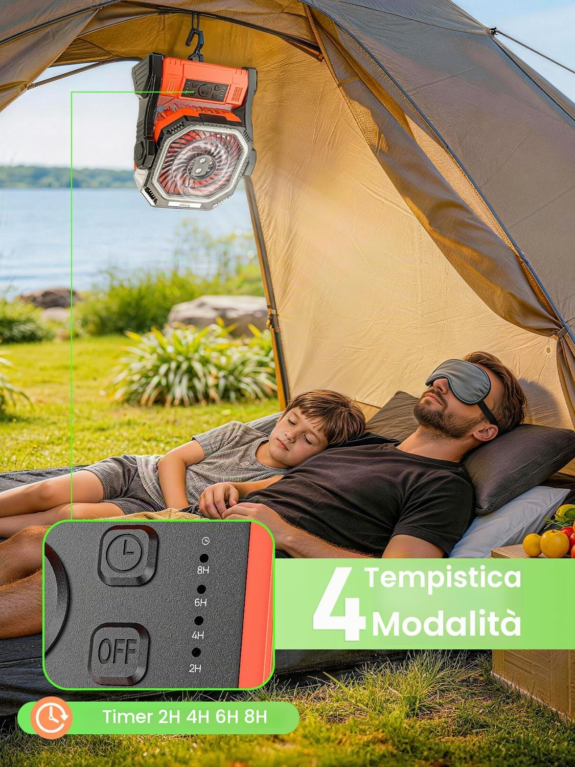 Ventilatore da campeggio con Nebulizzatore, Ricaricabile USB Ventilatore | 20000mAh Ventilatore da Tavolo 4 Velocità 270° Regolabile con Timer e LED Alimentato a batteria per Viaggi, Picnic, Pesca